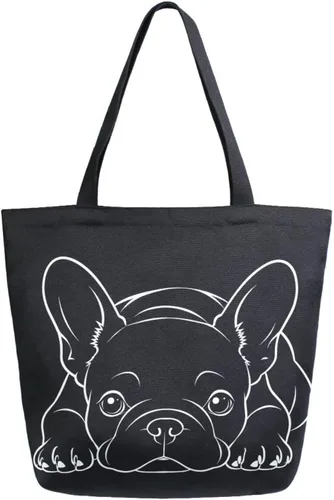 Vista 47 de ALAZA - Linda bolsa de lona grande con diseño de bulldog pug negro francés, reutilizable, para compras, con asas, resistente, lavable Multi 13