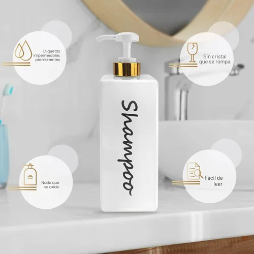 Vista 2 de Dispensador de champú y acondicionador (juego de 3, 21 onzas), moderno y recargable, para jabón de ducha, dispensador de gel corporal vacío para baño