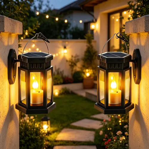 Vista 7 de Faroles solares impermeables para exteriores, luz RGB que cambia de color Negro