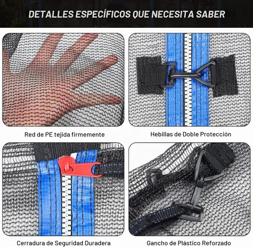 Vista 3 de Red de repuesto para cama elástica de seguridad, marco redondo, resistente a la intemperie, red transpirable con cremalleras de doble cabeza