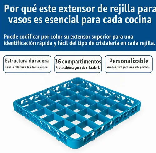 Vista 3 de Carlisle FoodService Products OptiClean - Extensor de estante de vidrio dividido de 36 compartimentos para lavavajillas comerciales, extensor