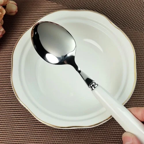 Vista 4 de MEIYAHOME 3 cucharas de cena fina de acero inoxidable 18/10 con borde redondo, cuchara de postre SUS304, 3
