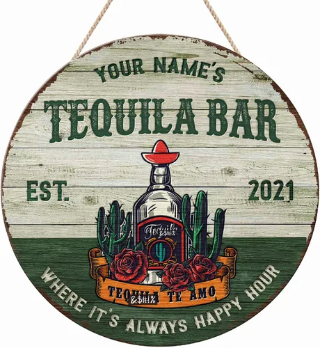 Vista 23 de Placa de pared de madera de bar de tequila mexicano personalizado, letrero de bar de México, letrero rústico para pub para el hogar, decoración