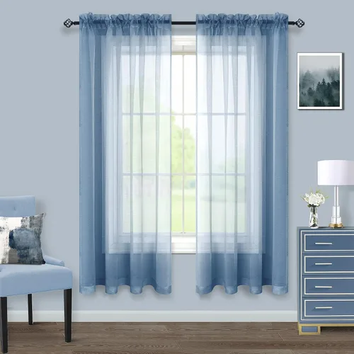 Vista 30 de Cortinas traslúcidas negras de 45 pulgadas de largo para ventanas de baño, juego de 2 paneles, cortinas de media ventana para cocina y dormitorio