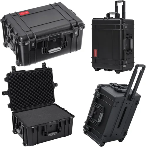 Vista 7 de Regetek Estuche rígido con ruedas con espuma, 26 x 20 x 13 pulgadas, funda para equipo con ruedas y 4 asas para cámara, dron, herramienta