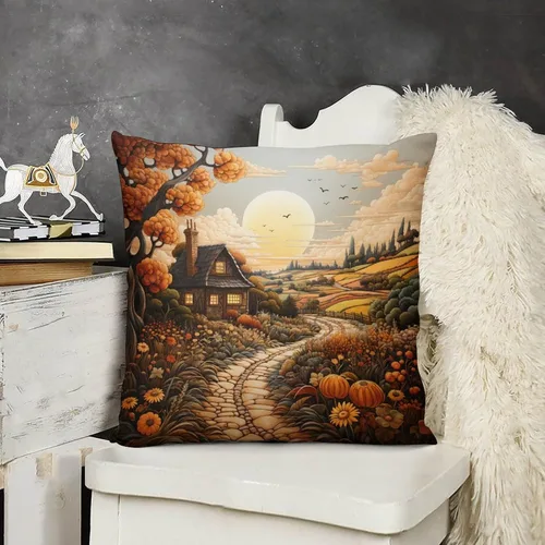 Vista 9 de Fundas de almohada decorativas cuadradas de terciopelo con diseño de paisaje, campo, otoño, otoño, 12 x 12 pulgadas, para Acción de Gracias