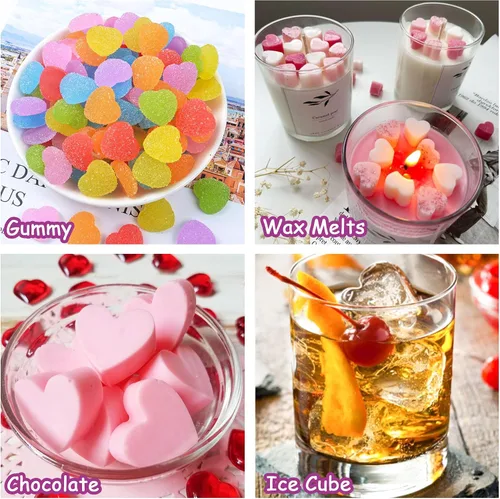 Vista 6 de Paquete de 3 moldes de silicona para cubitos de hielo con forma de corazón, mini molde de cera de San Valentín para hornear chocolate, gomitas