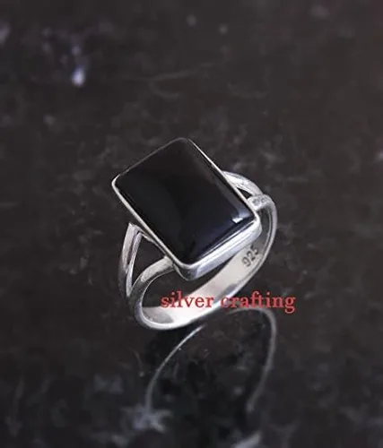Vista 2 de Anillo de piedras preciosas de ónix negro 925 joyería de plata esterlina (6), Plata, Ónix