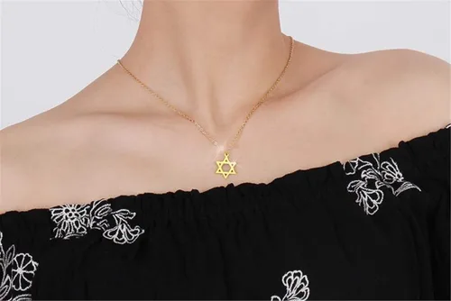 Vista 5 de Yifnny Collar de estrella de David, collar hexagonal, collar con colgante de estrella de David de Megan, collar con colgante de estrella de David