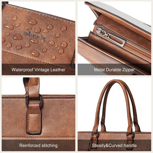 Vista 4 de Bolsa para laptop de 17 pulgadas para mujer, bolsa de trabajo resistente al agua, maletín con bolso Water-Resistant Vegan Leather Computer