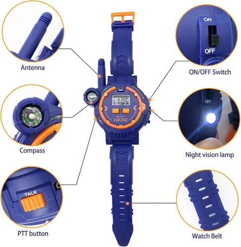 Vista 3 de Walkie Talkie recargable para niños, radio bidireccional Walky Talky con linterna, juego para exteriores, interfono, juguete y regalos para niños