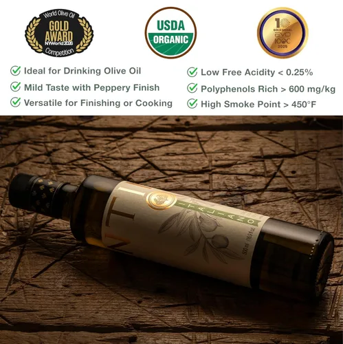 Vista 3 de Entimio Italiano Polifenoles italianos ricos (+400 mg/kg) 2023-2024 Nuevo aceite de oliva orgánico de cosecha fresca delicado extra virgen