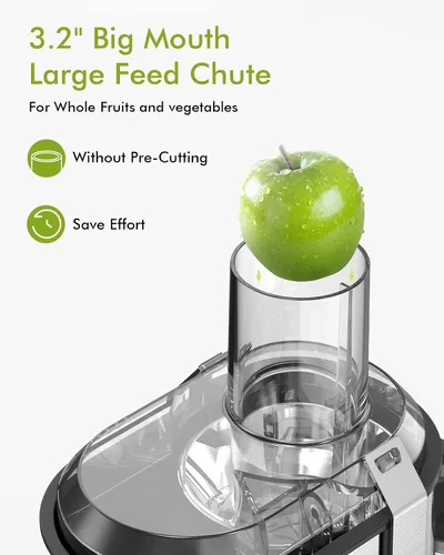 Vista 2 de Exprimidor centrífugo compacto SIFENE de 800 W para productos enteros, canal de 3.2 pulgadas de ancho stainless steel filter, dishwasher-safe