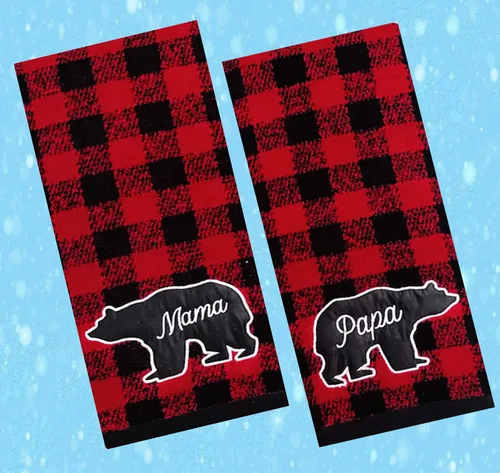 Vista 4 de St Nick Holiday Buffalo - Toallas de mano rústicas a cuadros estilo granja oso mamá papá