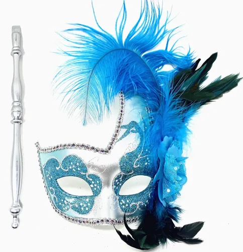 Vista 4 de STORM BUY Máscara veneciana de plumas para mujer, disfraz veneciano de Halloween, boda, Mardi Gras, fiesta y baile de graduación
