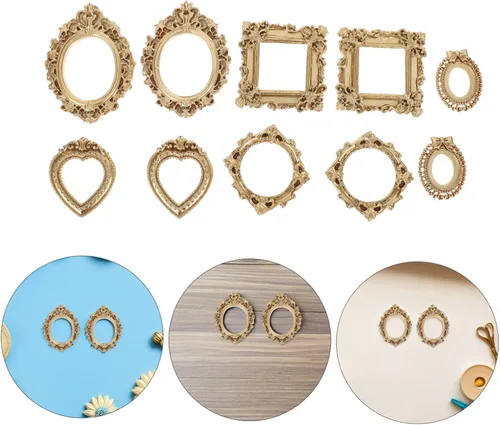 Vista 9 de 10pcs Vintage Mini Gold Picture Frames for DIY Tabletop Display