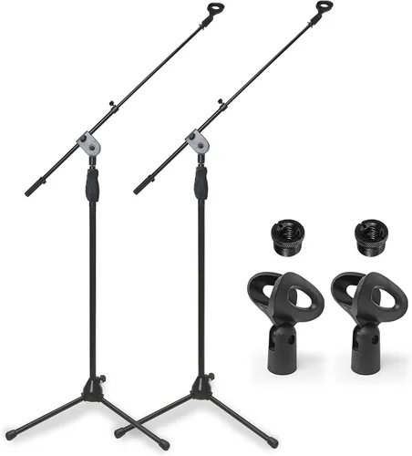 Vista 9 de AxcessAbles - Soporte de micrófono con base de trípode y brazo de pluma, ajuste de altura de embrague de liberación rápida, soporte de micrófono