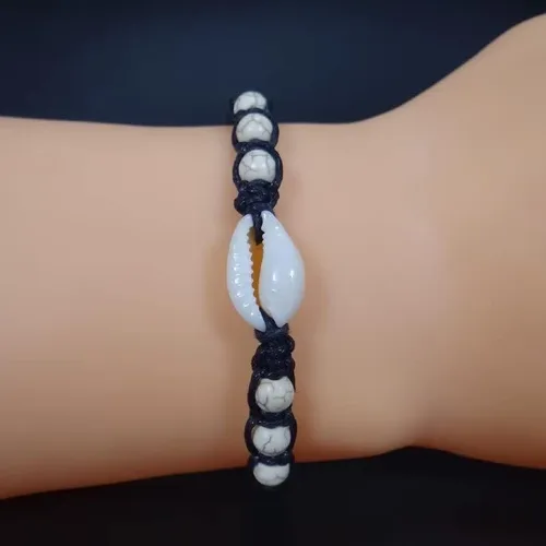 Vista 5 de Aonklot Pulsera de estrella de mar para mujer, pulsera de concha de puka, pulsera de cuentas azules, pulsera de estrella de mar ajustable