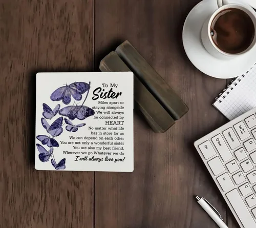 Vista 5 de Letrero de madera con texto en inglés «To My Sister», «A Wonderful Sister & Best Friends», placa con soporte de madera, placa de madera