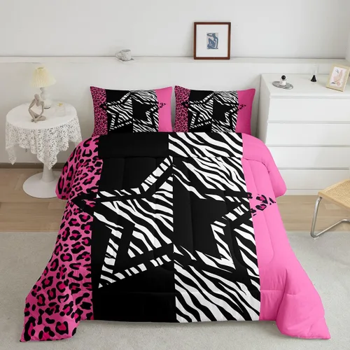 Vista 32 de Manfei Juego de edredón con estampado de leopardo, tamaño individual, juego de ropa de cama con estampado de guepardo marrón y negro, 2 piezas Negro