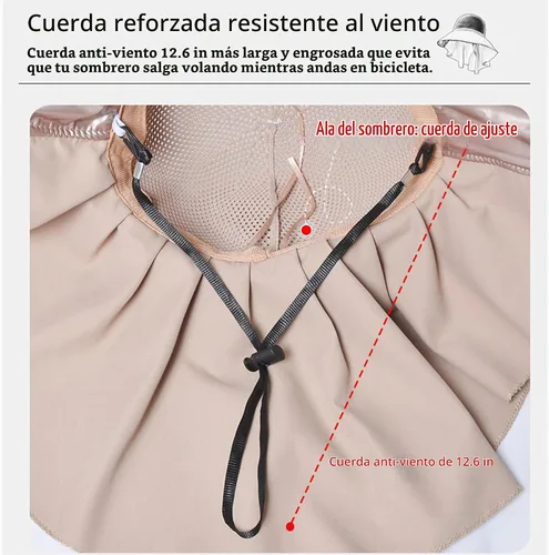 Vista 7 de Sombreros de sol de ala ancha para mujer con cubierta de cuello chal transpirable protección UV verano playa pesca gorra