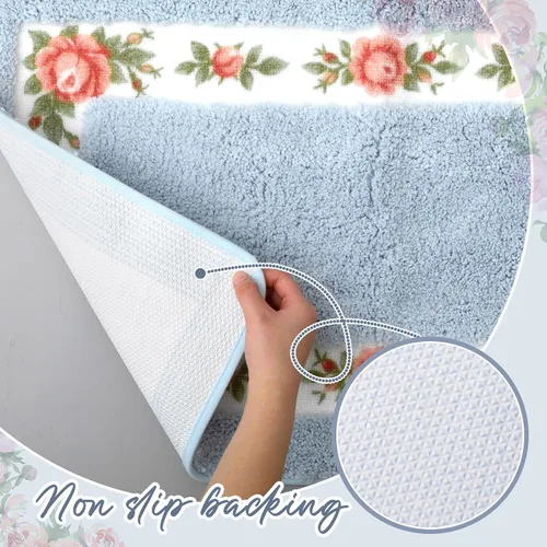 Vista 3 de Drydiet Juego de 3 alfombras de baño con rosas y flores coquetas, decoración floral para baño, dormitorio, sala de estar, tapete de baño floral Azul