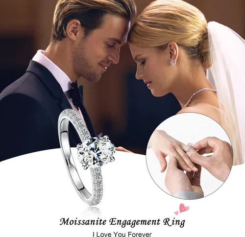 Vista 3 de SMILEST 1.5 CT Oval Moissanite Engagement Rings, Lab Created Moissanite Ring 925 Sterling Silver Side Stone Rings for Women Wife Anniversary Jewelry