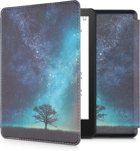Vista 37 de kwmobile Funda compatible con Amazon Kindle Paperwhite 11. Generación 2021 - Funda para lector electrónico - Libros y páginas Beige/Marrón/Dorado