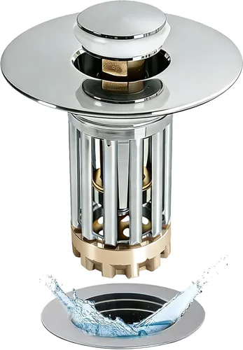 Vista 10 de Anlige Tapón de fregadero de baño desplegable 3 en 1, colador de drenaje para fregadero de baño, con cesta extraíble, cubierta universal para Níquel