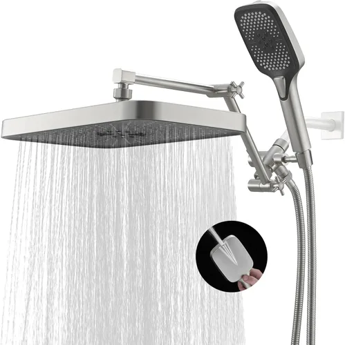Vista 8 de Cabezal de ducha de lluvia de alta presión con combo de rociador de mano, cabezales de ducha de lluvia de 12 pulgadas con brazo de extensión Negro