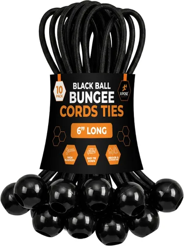 Vista 30 de Xpose Safety Cuerdas elásticas de bolas de 6 pulgadas, paquete de 10 cuerdas elásticas resistentes de colores surtidos en blanco y negro con lazos