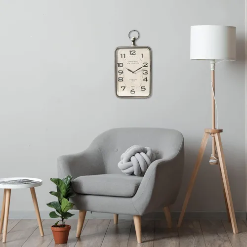 Vista 8 de Creative Co-Op Reloj colgante rectangular de metal con decoración de mango en la parte superior