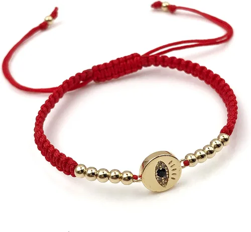 Vista 3 de Pulsera de cuerda ajustable tejida a mano con dije de mal de ojo de la suerte para la protección