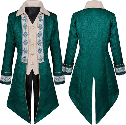 Vista 2 de Dgoopd Mens Vintage Tailcoat Jacket Gothic Victorian Frock Coat Steampunk Gothic Medieval Jacket Victorian Halloween Costume
