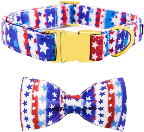 Vista 16 de Maca Bates - Collar de perro con bandera estadounidense del 4 de julio con pajarita para perros, corbatín de 4 de 7 banderas, azul, ajustable