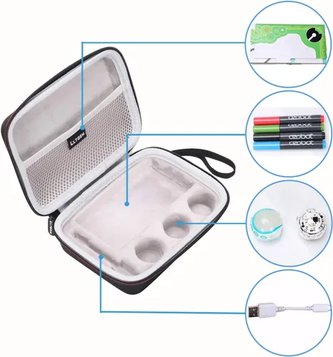 Vista 4 de LTGEM - Funda de transporte para robot de codificación de bits Ozobot. Se adapta a cable de carga USB, campo de juego, piel, 4 marcadores de código