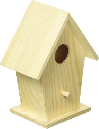 Vista 5 de Darice Casa de pájaros natural sin terminar – Madera clara, agujero de estrella – para proyectos de vacaciones y decoración del hogar – Decora
