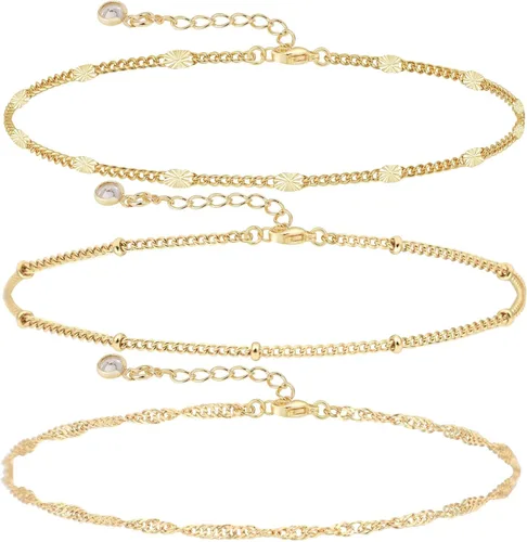Vista 8 de CAROVO Pulseras de oro para mujer, pulseras chapadas en oro de 14 quilates para mujer, conjuntos de pulseras delicadas de espiga con clip de papel