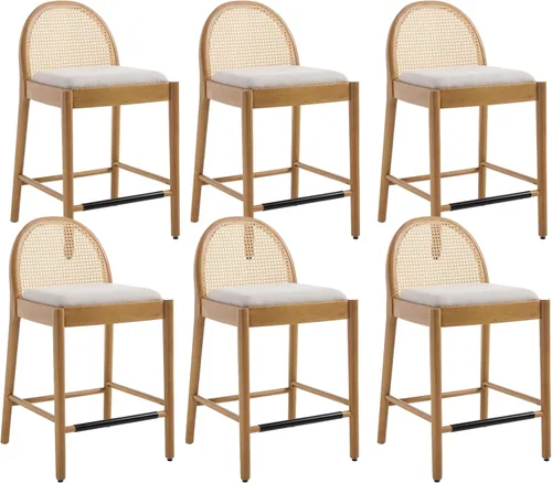 Vista 15 de HEAH-YO Taburetes de bar de ratán, juego de 2, taburetes de barra de 26 pulgadas de altura de mostrador con respaldos de ratán y patas de madera