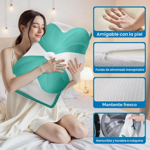 Vista 6 de CloudBliss Almohada cervical de espuma viscoelástica para cuello y hombro, almohada de contorno de cuello con funda refrescante, almohada de cama