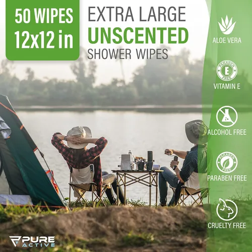 Vista 5 de Toallitas corporales para camping, 50 toallitas XXL de 12 x 12 pulgadas, toallitas corporales de ducha para camping, toallitas corporales