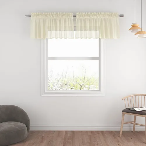 Vista 116 de UPOPO Paneles de Cortina Beige Pequeños Cortinas Transparentes de Gasa de 16 Pulgadas de Largo Cortinas de Cocina de Voile con Textura de Lino