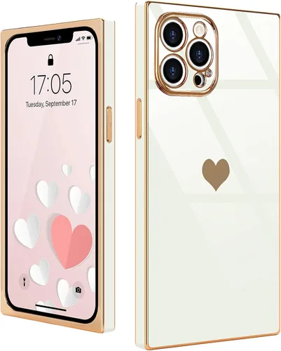 Vista 38 de Compatible con iPhone 12 Funda Rectangular Bonita Chapado Dorado Lujo Corazón de Amor Funda de Teléfono para Mujeres Niñas A Prueba de Golpes