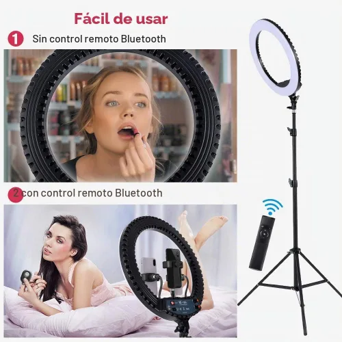 Vista 3 de Anillo de luz LED de 18 pulgadas con soporte de trípode, luz de anillo para selfie de maquillaje regulable para retrato de estudio, YouTube, Vlog