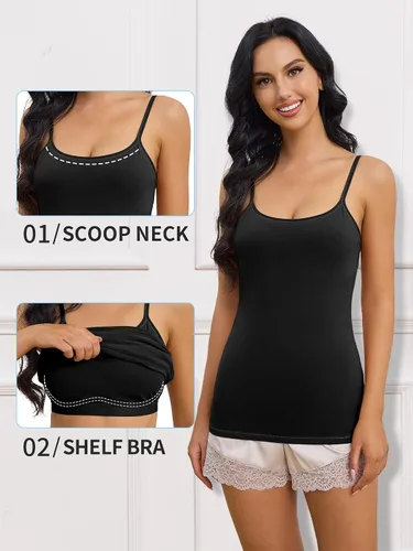 Vista 78 de Camisa Attraco de algodón, con tirantes estilo espagueti, con brasier incorporado, 2 paquetes, para mujer