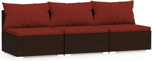 Vista 2 de Gecheer Sofá de patio de 3 asientos con cojines marrón Poly Rattan 0105517A