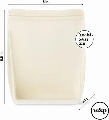 Vista 6 de W&P Porter Bolsa de almacenamiento reutilizable de silicona, sándwich (50 onzas de pie), color rubor, contenedor de almacenamiento de alimentos