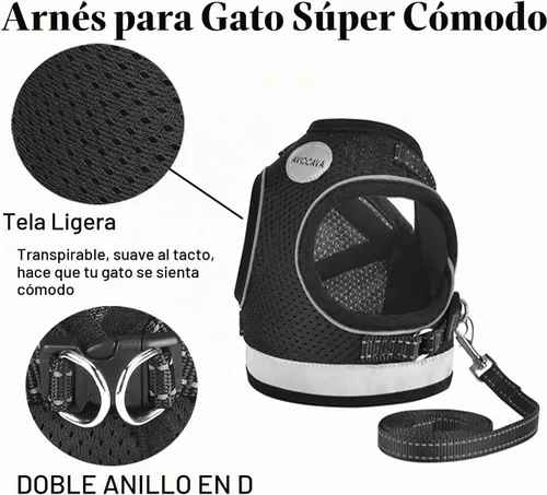 Vista 4 de Arnés para gato y correa para caminar, arnés a prueba de escape de gatito, arnés reflectante ajustable para cachorro con correas, fácil de ajustar