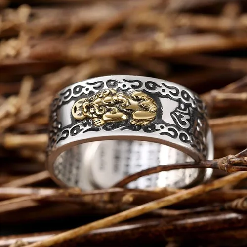 Vista 7 de Qeahenwi Feng Shui - Anillo de mantra Pixiu 2022 para hombres y mujeres, anillo de Feng Shui para riqueza y protección, amuleto de dinero de buena
