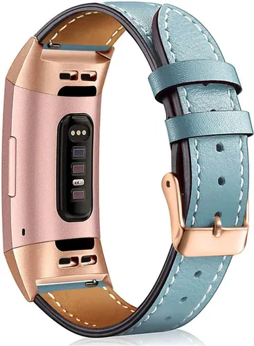 Vista 7 de Correa de cuero compatible con Fitbit Charge 3/Charge 4, bandas de cuero genuino de repuesto para mujeres y hombres 01. Conector de grafito y marrón